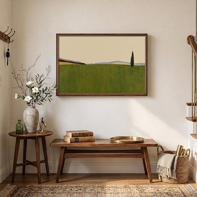 Vintage Framed Green Abstract Landscape Wall Art, Modern Sage Green Canvas - Image 7