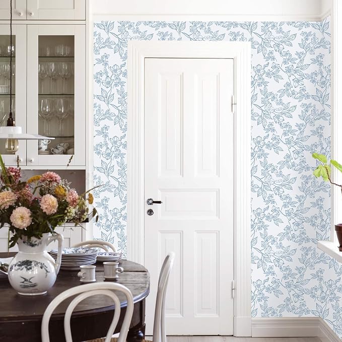 Ismoon Floral Wallpaper Peel and Stick Blue and White Contact Paper Vintage - Image 7