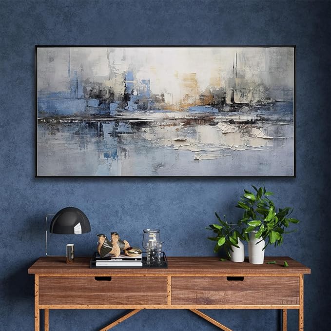 Abstract Wall Art Wall Decor Blue and Gray White Modern Canvas Art Print - Image 6