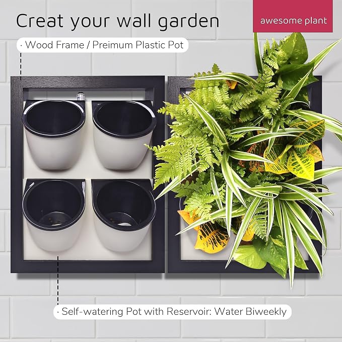 Wall Garden 4 Vertical Wall Planter, 4 Pots Wood Frame Self Watering Living - Image 2