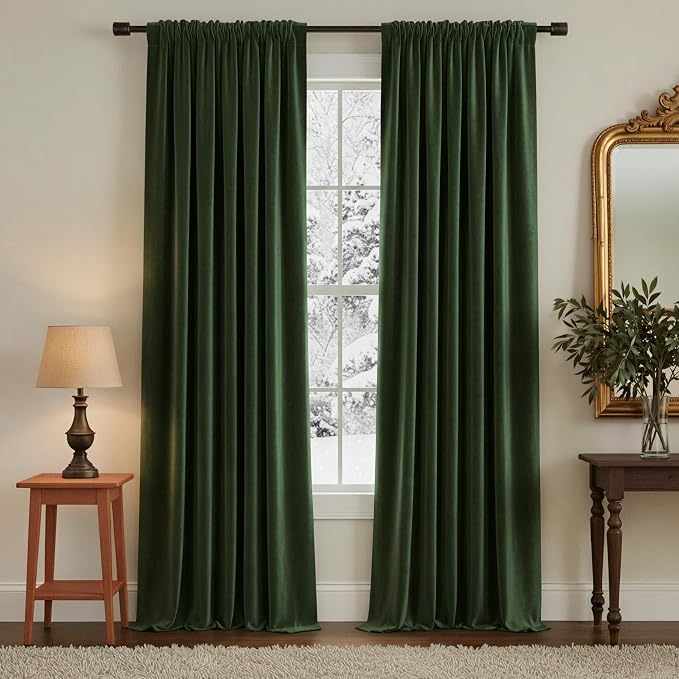 NICETOWN Dark Green Blackout Velvet Curtains - Image 4