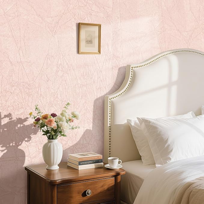 17.7x317 Pink Wallpaper Peel and Stick Felt Fabric Wallpaper Textured Velvet - Image 2