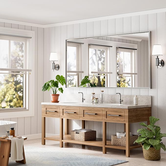 72'' x 36'' Large Beveled Silver Bathroom Vanity Mirror, Shatterproof Rectangle - Image 6