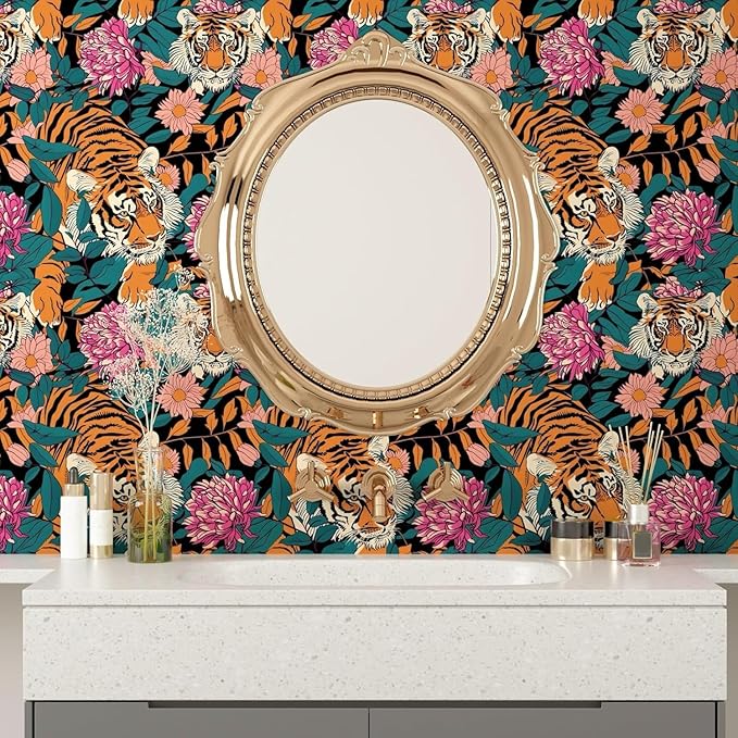 BOKEBEVE Tiger Head Peel and Stick Wallpaper￼ Animal Print Wallpapers Blue - Image 6