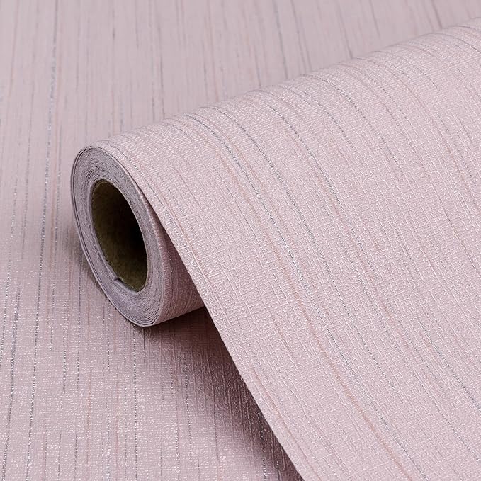 Pink Grasscloth Peel and Stick Wallpaper Textured Contact Paper 15.7" X 120" by Biyoeepeelstickwallpaper