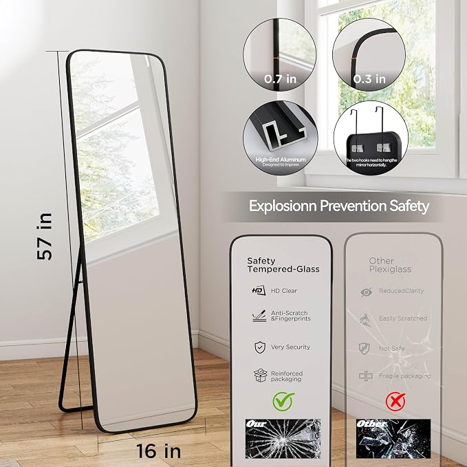 SCWF-GZ 57x16 Door Hanging Full Length Mirror, Floor Stand Wall Mounted Metal - Image 3