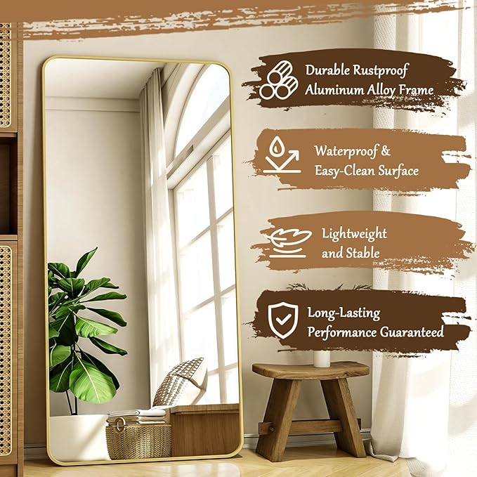 XRAMFY 76"x34" Floor Full Length Mirror Standing Full Body Rounded Corner - Image 5