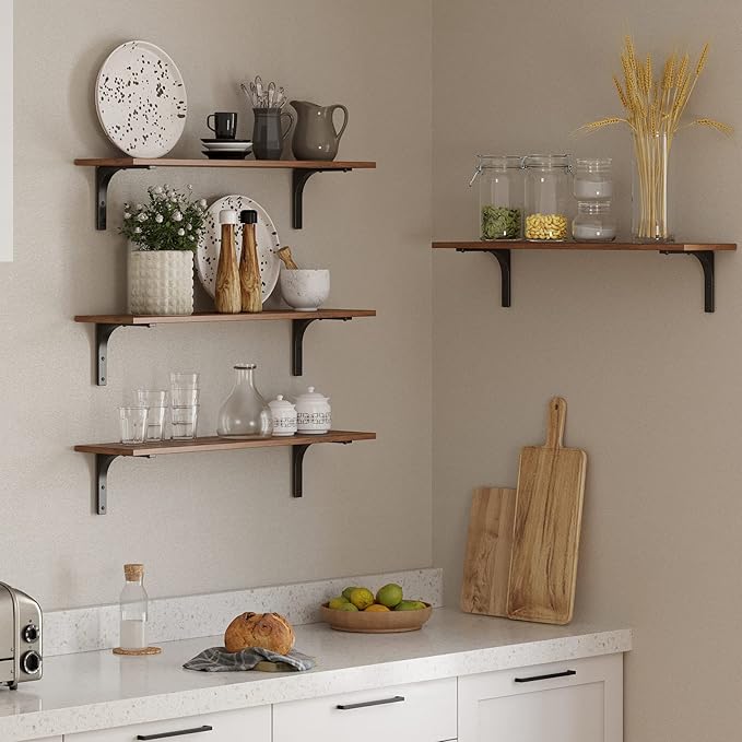 DINZI LVJ Long Wall Shelves, 31.5 Inch Wall Mounted Shelves Set of 2, - Image 5