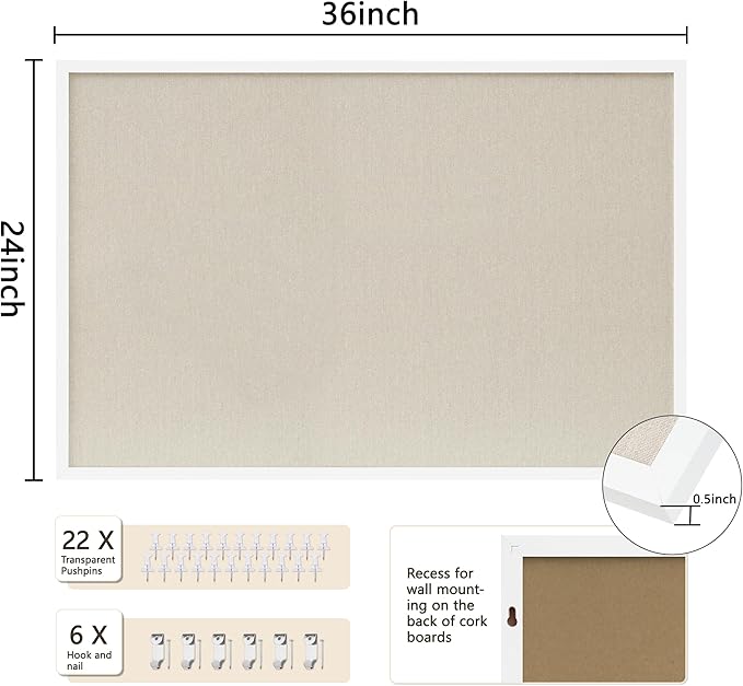 DAHAPYBOO Cork Board with Linen White 2Pack, Bulletin Board 36"x24" Hanging - Image 2