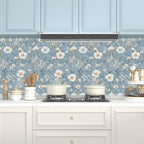 Laatse Blue Floral Peel and Stick Wallpaper White Botanical Contact Paper - Image 3