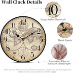 14 Inch Wooden Wall Clock Globe World Map Retro Vintage Rustic Wall Clocks - Image 3