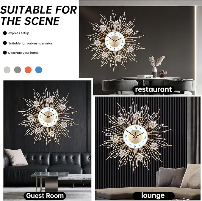 SIN&MI Large Wall Clocks, Silent Sunflower Shape Chic Decorative Wall Clock - Image 3