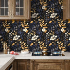 Laatse Blue/Gold Leaf Wallpaper Peel and Stick Vintage Dark Floral Wallpaper - Image 6