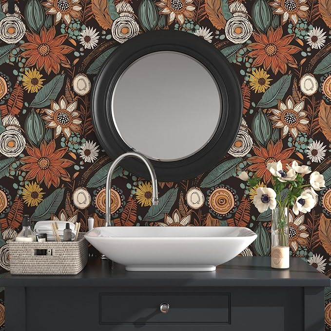 Boho Floral Wallpaper Peel and Stick, Vintage Botanical Contact Paper 17.5" x - Image 3