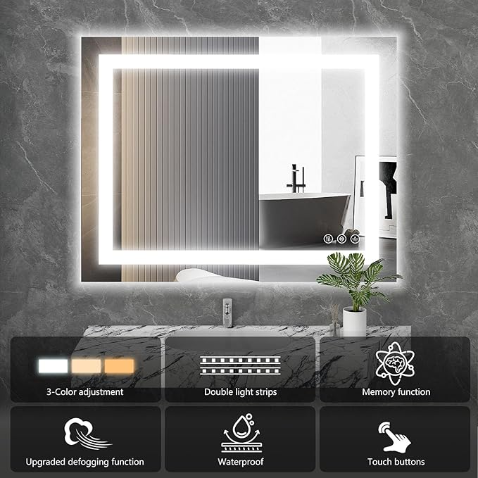 Sweetcrispy 24"x36" Smart Anti-Fog LED Bathroom Mirror - Image 4