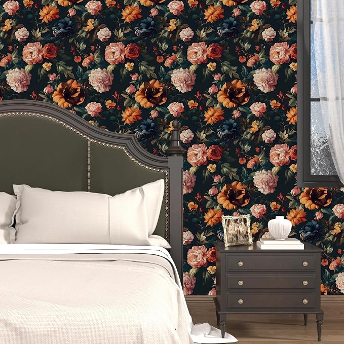 Colorful Floral Peel and Stick Wallpaper Gothic Dark Contact Paper Orange - Image 6