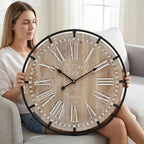 EMAX HOME 24 Inch Large Farmhouse Wall Clock, Rustic Antique Wood - Image 2