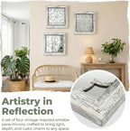 Set of 4 14 Inch Square Grey Window Pane Wall Mirrors, Shatterproof Rustic - Image 4