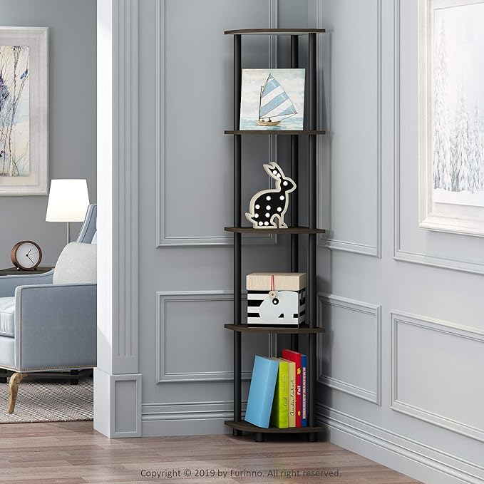 Furinno TURN-N-TUBE Corner Shelf Set of 2, 5-Tier Corner Bookshelf, Open - Image 2