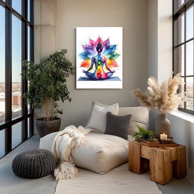 GELDSTEI Framed Zen Wall Art, Chakra Yoga Wall Decor, Colorful Meditation - Image 4