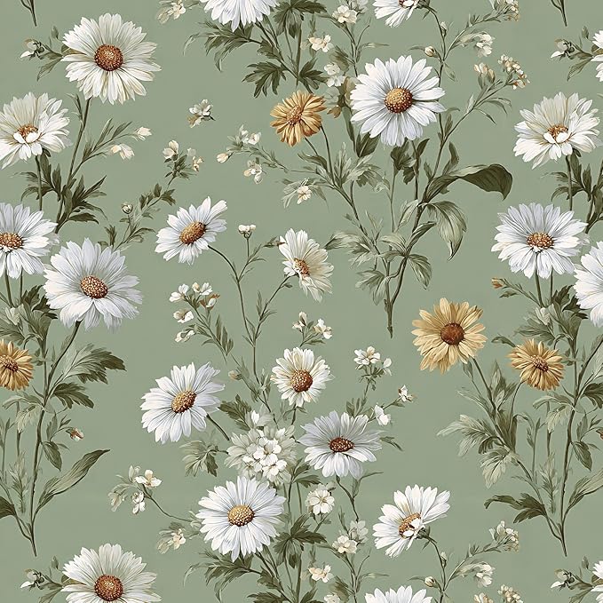 Livebor Floral Peel and Stick Wallpaper Green Flower Wallpaper Peel and Stick by LiveborDirectWallpaper