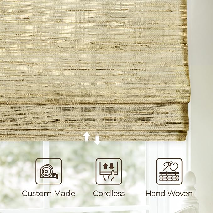 TWOPAGES Woven Bamboo Cordless Roman Shades, Custom No Drill or Motorized Blinds - Image 4