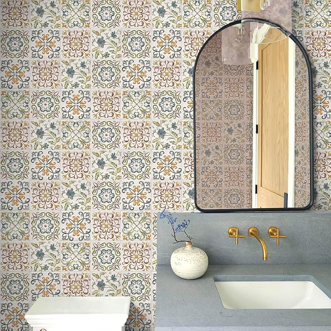 Wudnaye Bohemian Wallpaper Peel and Stick Faux Tile Contact Paper 17”×393” Tile - Image 4