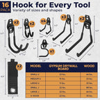 Moneek's Hardware 16 Pack Garage Storage Hook Anti-Slip Coating Heavy Duty Wall - Image 2