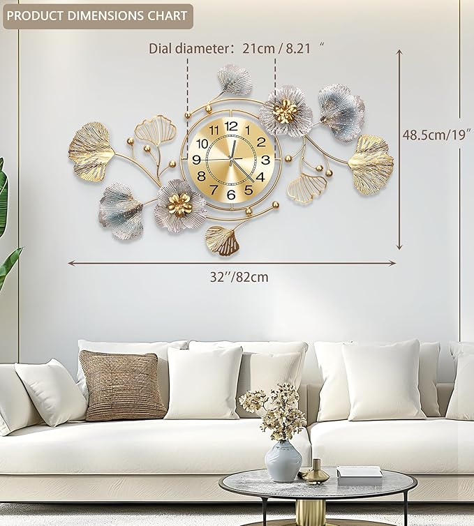 Clocks for Living Room, Large Wall Clock, 3D Silent Wall Clock, Retro Metal - Image 2