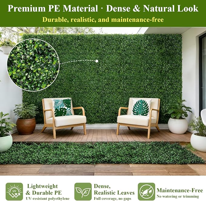 28Pcs Artificial Grass Wall Panels 10" x 10" Faux Boxwood Green Wall UV - Image 5