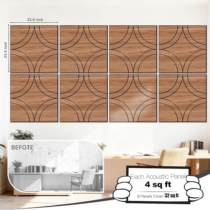 Mollywell Acoustic Wall Panels 23.6x23.6 Inch 8 Pack, Circle Pattern, Sound - Image 2