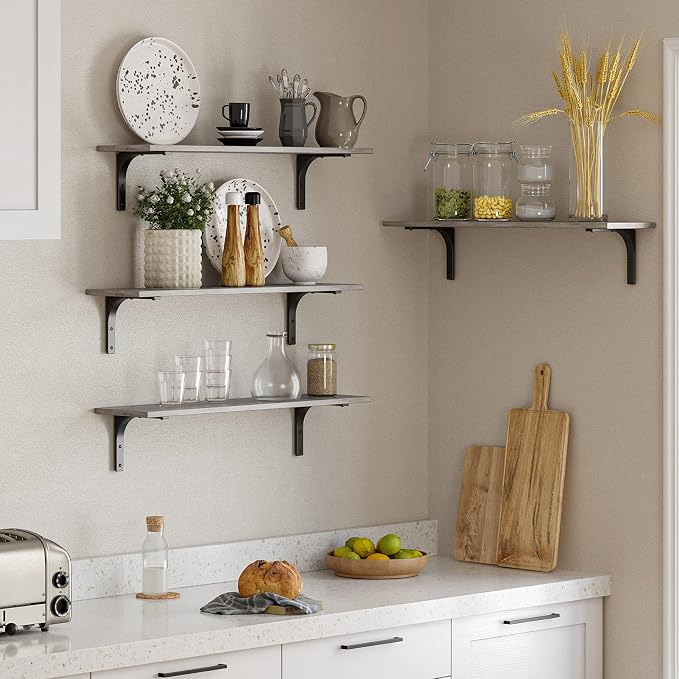 DINZI LVJ Long Wall Shelves, 31.5 Inch Wall Mounted Shelves Set of 2, - Image 5