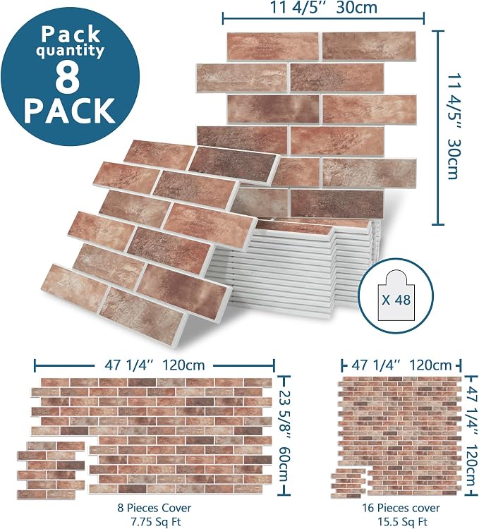 8-Pack 3D Faux Brick Acoustic Wall Panels, 11.8" x 11.8" PET Soundproof & Noise - Image 2