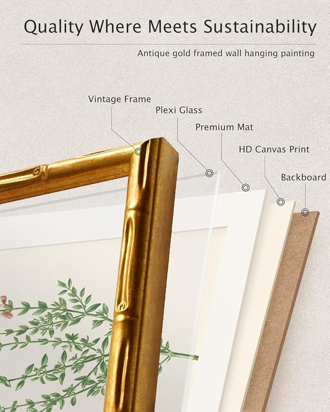 InSimSea Gold Bamboo Framed Canvas Wall Art, Minimalist Floral Botanical - Image 8