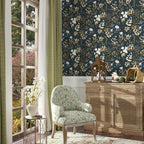 Laatse Navy Floral Wallpaper Peel and Stick Boho Wallpaper Vintage Blue/Gold - Image 2