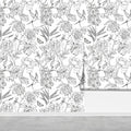 Jiffdiff White and Black Wallpaper Peel and Stick Sketched Peony Floral by wallpaper