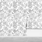 Jiffdiff White and Black Wallpaper Peel and Stick Sketched Peony Floral by wallpaper
