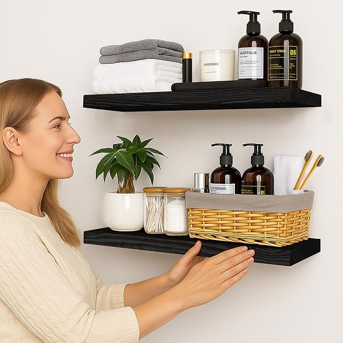 BGMG Wood Floating Shelves for Wall 24 inch, Solid Wood Wall Mount Shelves for - Image 5