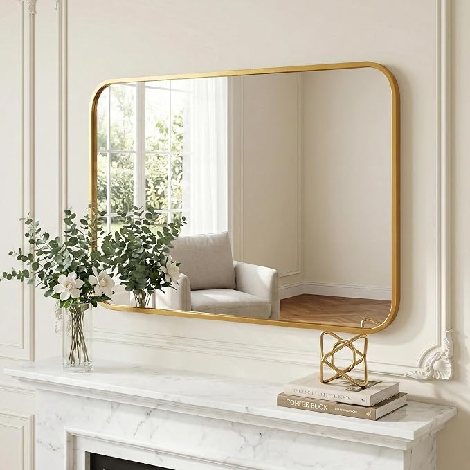 30x36 Inch Matte Gold Bathroom Vanity Mirrors | Flush Mount Deep Set Metal Wall - Image 8