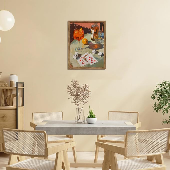Vintage Framed Cocktail Canvas Wall Art, Retro Dice and Cards Poster Print - Image 8