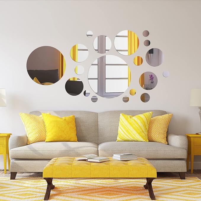 Shappy 32 Pcs Acrylic Mirror Wall Stickers Removable Round Wall Decal Circle - Image 5