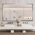 Amorho Bathroom Mirror, 55x32 Inch Silver Thick Metal Framed Wall Mirrors by Amorho