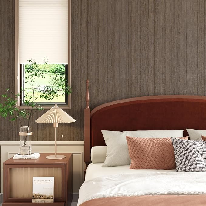 CRE8TIVE Dark Brown Grasscloth Wallpaper Textured Wallpaper Stick and Peel - Image 2