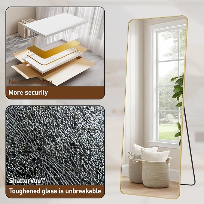 BEAUTYPEAK Gold Full Length Mirror, Suitable - Image 3