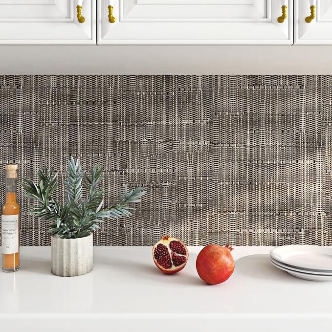 FunStick 15.8"x240" Grasscloth Peel and Stick Wallpaper Textured Taupe Brown - Image 5