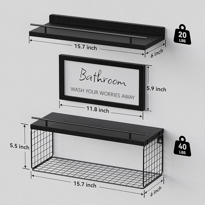 WOPITUES Floating Shelves for Wall Decor Sign, Bathroom Organizers and Storage - Image 3