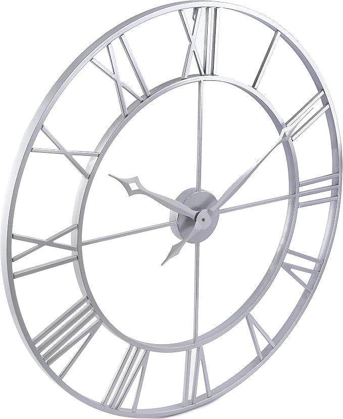 CLXEAST Large Modern 30 Inch Wall Clock Silver, Oversized Big Roman Numeral - Image 9