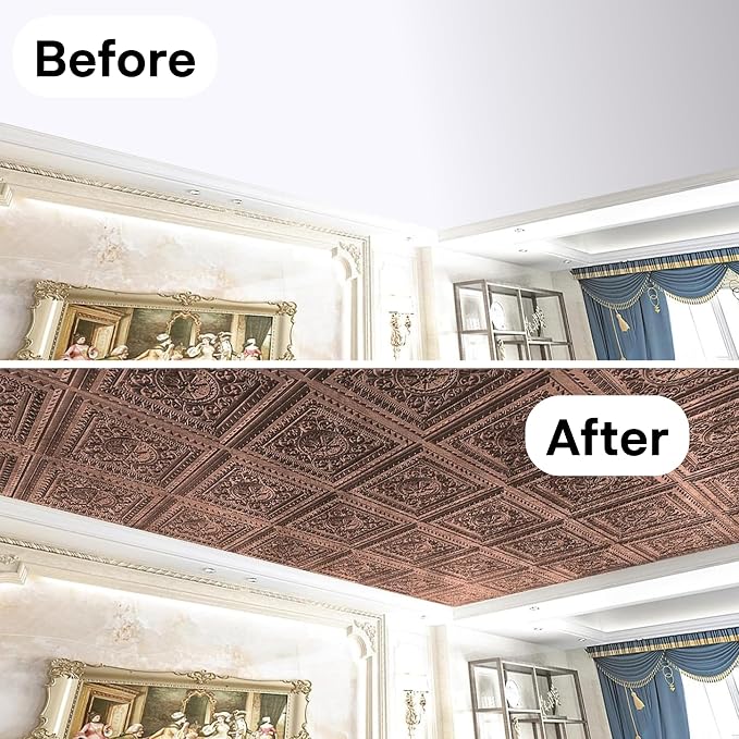 Art3d 12-Pack PVC Drop Ceiling Tiles, 2ft x 2ft, Rose Copper - Image 6