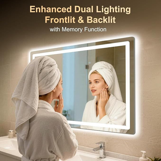 LED Bathroom Mirror, Smart Anti-Fog, Stepless Dimmable - Image 3