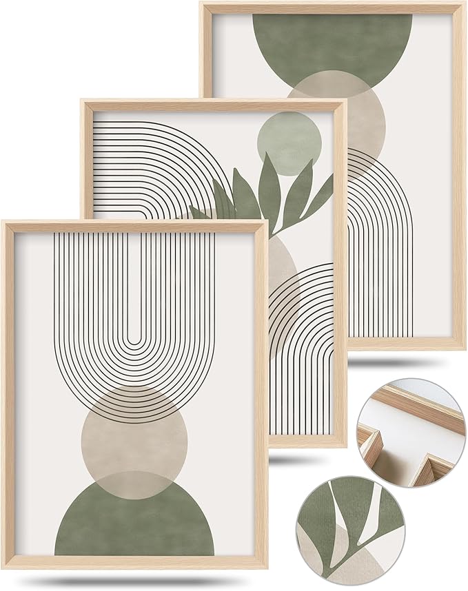 HesenDot Boho Sage Green Framed Wall Art, 12x16in High Framed Design Canvas by HesenDot